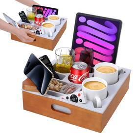 Hanaoyo 700464605765 Couch Cup Holder Tray Soft Silicone Wooden Caddy With Carrying