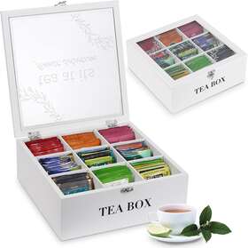 Handrong 696536352951 Tea Box Bag Organizer Wooden Holder Modern Chest With 9