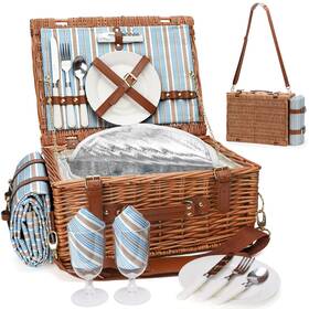 C10-184183-de Happypicnic Picnic Cooler Basket Set For 2 Persons With Large Waterproof Blanket