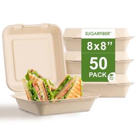 Harvest Pack Gourmet Showcase 810011520226 50 Count Pfas Free 8 X Inch Compostable Clamshell Food Containers