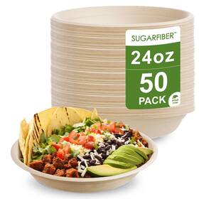 Harvest Pack Gourmet Showcase 810011521681 50 Count Pfas Free 24oz Compostable Bowls Round Paper He