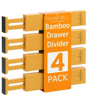 Havenity 198715804461 4 Pcs Bamboo Kitchen Drawer Dividers Large 14 Inch -19 Spring Loaded Works In K