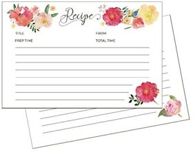 Heart&berry Floral Recipe Cards 4x6 Double Sided Set Of 50 Thick