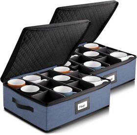 Hh-hds-202-blu Hearth & Harbor Coffee Mug Storage 2 Pack Quilted And Stackable Cup Blue