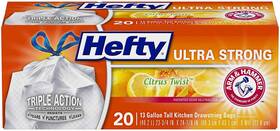 Hefty 013700016721 Ultra Strong Tall Kitchen Trash Bags Citrus Twist Scent 13 Gallon 20 Ct