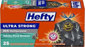 Hefty 013700855313 Ultra Strong Multipurpose L Trash Bags White Pine Breeze 30 Gallon 25 Ct