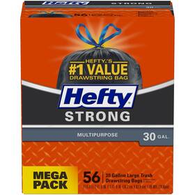 Hefty 013700856563 Strong Large Trash Bags 30 Gallon 56 Count