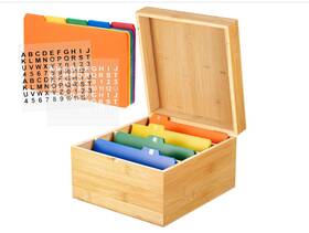1053850258 Henoyso Bamboo Recipe Box Organizer Index Cards 50 Pcs Dividers