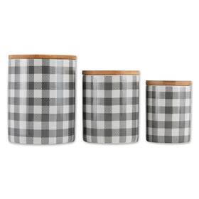 Camz12580 Herman Pearl Co Dba Andover Brands/ Design Imports Set Of 3 Dii Ceramic Canisters Grey/white Check Inch X4 4 X4.5 4.5 X5.5 H