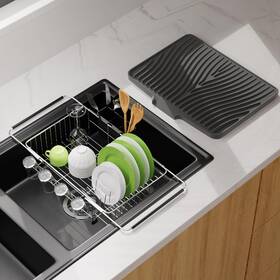 22423009 Herxsin Dish Drying Rack In Sink With Non-slip Silicone Mat Set Expandable Carbon St