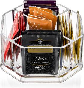 Hiceeden 705353033056 Acrylic Tea Bag Organizer 5 Compartment Sugar Packets Holder Divided C