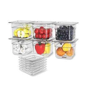 Hnedsen 766157834300 6 Pack Plastic Food Pan With Lid 1/6 Size 4 Inch Deep Restaurant Clear S