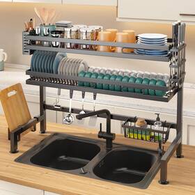 Scj-82cm-2c-bk Hoisimdy Dish Rack Over Sink Kitchen Above Shelf Drying 2 Tier Large Ca Scj-82cm-2c-bk Hoisimdy Dish Rack Over Sink Kitchen Above Shelf Drying 2 Tier Large Ca