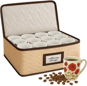 70991 Holdn Storage Mugs Container - Quilted Flax With Brown Trim 70991 Holdn Storage Mugs Container - Quilted Flax With Brown Trim