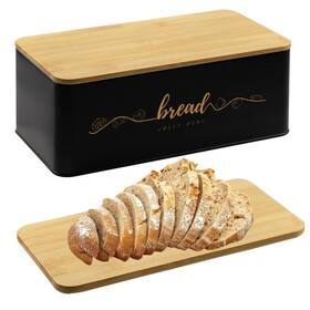 Holismo 797424604463 Bread Box With Bamboo Cutting Board Lid Metal For Kitchen Counter