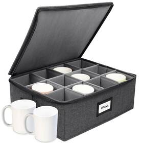 Homelux Theory 608597889956 Mug Storage Box With Dividers Hard Shell China Containers Heavy Duty