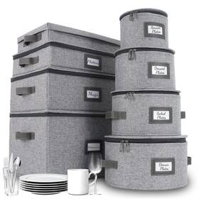 Homelux Theory 608597890983 Hard Shell China Storage Containers 8pc Light Gray Mug And Plate Box