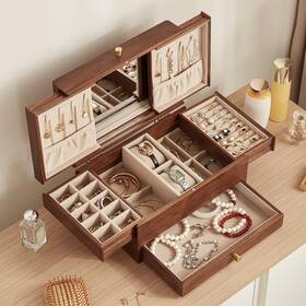88030-hom Homruilink Wooden Jewelry Box For Women 3 Level Multi-functional Drawers Black Walnut J
