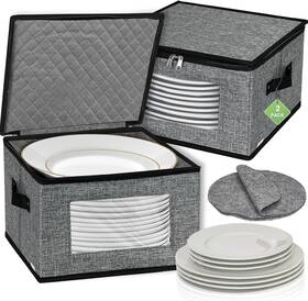 Homyfort 313097180198 Dinner Plate Storage Container 12 Inch Hard Shell Quilted Box With Dividers