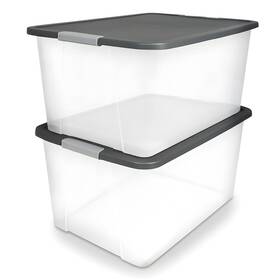 3364clgrtsdc.02 Homz 2-pack Secure Latch Clear Plastic Storage Organizer Bins 64 Quart Gra