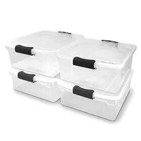 3420clgrdc.04 Homz 4-pack Latching Lid Clear Plastic Storage Organizer Bins 15.5 Quart G