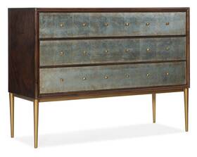 628-85635-647 Hooker Furniture Melange 48 Inch W 3 Drawer Glass - Dark Wood / Silver