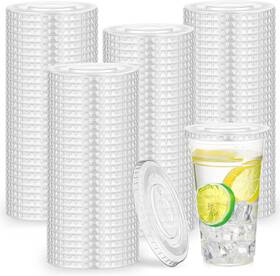 Hortsun 445027661644 500ct Clear Plastic Cup Lids 98mm Flat Pet With Straw Slot 16-24oz Cups