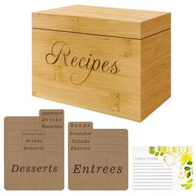 Hot Stuff Today 198715607710 Recipe Box Wooden Organizer With 100 Labeled Index Cards Holder