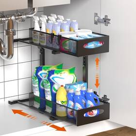 Housolution 723314198903 1 Pack Under Sink Organizer 2 Tier Metal Pull Out Sto