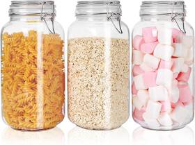 Hovico 727370401779 78oz Glass Food Storage Jars With Airtight Clamp Lids Set Of 3 Large W