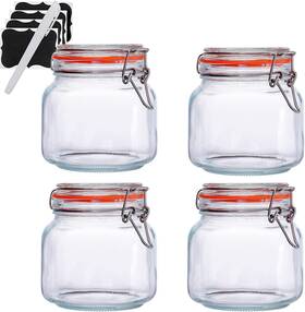 4-round Hovico 727370401939 25 Oz Glass Jars With Airtight Lids And Leak Proof Rubber 25oz 4-round Hovico 727370401939 25 Oz Glass Jars With Airtight Lids And Leak Proof Rubber 25oz