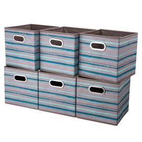 Hsdt 783906178362 6 Cube Storage Bins Teal Stripes Gradient Lines 10.5x10.5x11 Inch F... Fast Ship