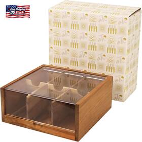 Htb 726084780484 Acacia Wood Tea Bag Organizer Storage Gift Box 6 Compartments Chest