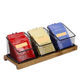 Ogb-148 Htb Tea Organizer For Bags Bag Holder With Acacia Wood Stand And 3 R