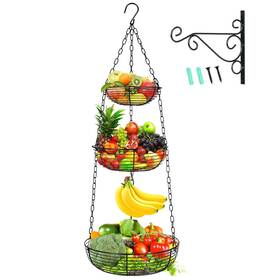Hulisen 0518 3 Tier Hanging Fruit Basket With Banana Black-36 Inch
