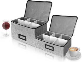 Hurzmoro 717813068379 Stemware Mug And Wine Glass Storage Box 6 Compartments Grey