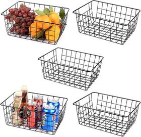 Hxsemayig 739944351045 5pcs Wire Storage Baskets Premium Metal Organizer Basket Black