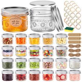 0424 Igoelove 4 Oz Mason Jars With Embossed Pattern 24 Mini Transparent Glass 0424 Igoelove 4 Oz Mason Jars With Embossed Pattern 24 Mini Transparent Glass