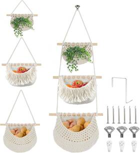Ihansee 777192578562 Hanging Baskets For Organizing 3 Tier Detachable 33 Inch - Beige Ihansee 777192578562 Hanging Baskets For Organizing 3 Tier Detachable 33 Inch - Beige