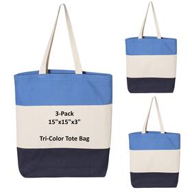 Ihk 142094122095 3 Pack Tri-color Tote Bags 15 X Inches Cotton Grocery Reusable Shopp Inch