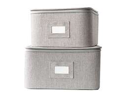 In This Space 723958000105 Grey Twill Hard Shell Tm Two Square China Plates Storage Container With Secu