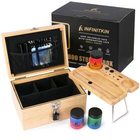 Ikmh001 Infinitkin Large Bamboo Storage Box With Combination Lock Foldable Tray And Gradient Glas