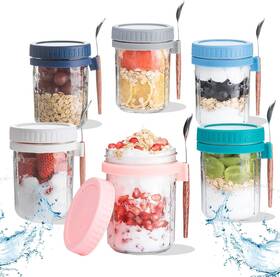 Ip-oat-6 Ipukr Overnight Oats Containers With Lids And Blue Pink Green Grey Dark White