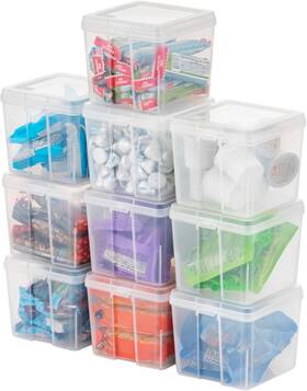 500353 Iris Usa 10-pack Vertical Flip Top Storage Bins Small Clear Stackable With Lids