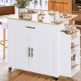 Kc-kd-02 Ironck Kitchen Island With Storage Rolling On Wheels White