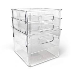 Isaac Jacobs 191631021486 3-pack Medium Clear Storage Bins With Handles Plastic Organizer