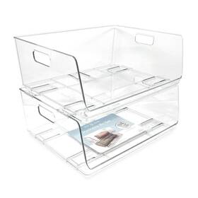 Isaac Jacobs 191631054781 2-piece Stackable Clear Storage Bins Without Pen Front Versatile