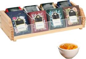 Ismosm 445053344368 Tea Bag Storage Organizer Natural Wood And Clear Acrylic 4-section Chest 13.5