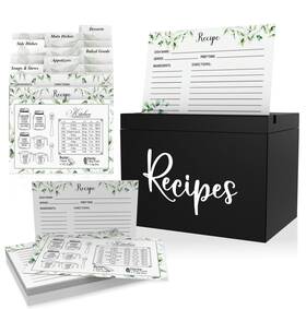 Jaconine 198715402742 Wooden Recipe Box Organizer With 50 Cards 4x6 Inch And 6 Dividers Black