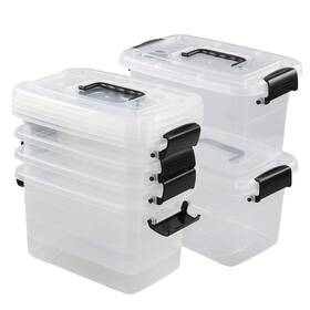 Jandson 751300865379 5 Quart Clear Storage Bin Latching Box Container With Black Handle 6 Packs